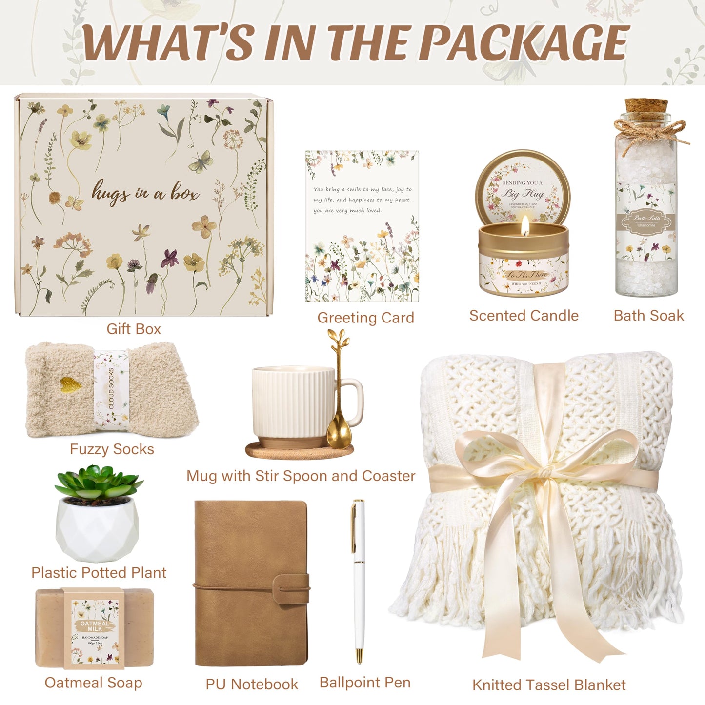 Lepiche Birthday Gifts for Women, Get Well Soon Self Care Package Box, Sending Hug Baskets Thinking of You Inspirational Gift for New Mom Best Friend Birthday (Ivory)