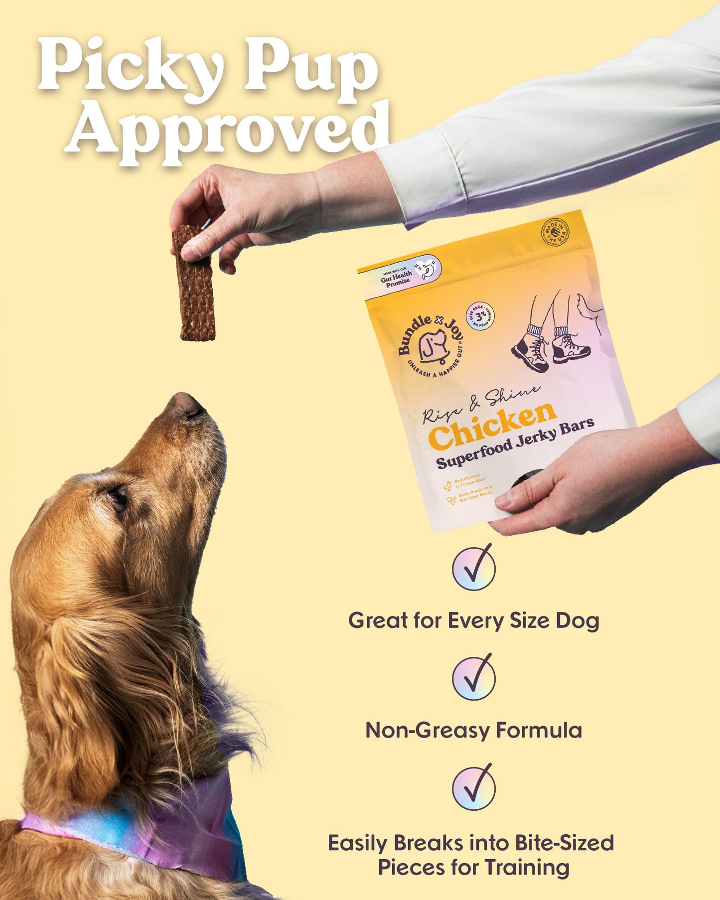 Bundle x Joy Rise & Shine Chicken Jerky Dog Treats - 16 Oz Bag, Natural Superfood - Corn, Poultry, Soy & Grain Free Dog Treats Made in USA Only