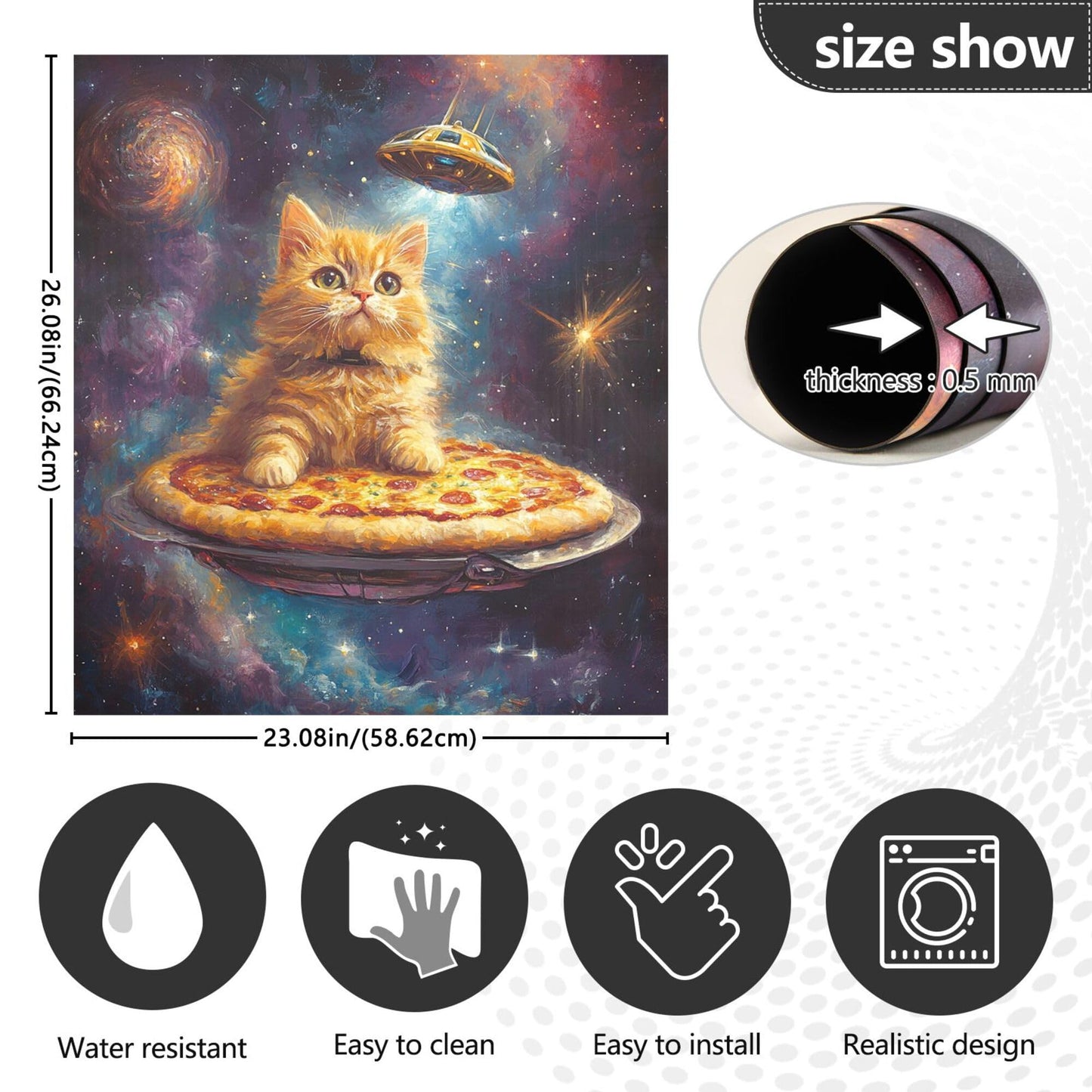Pizza Cat Dishwasher Stickers Magnetic Cover Galaxy Space Stars Kitchen Fridge Magnet Covers Decals Home Decorations Vinyl Sticker Reusable 23W x 26H inches