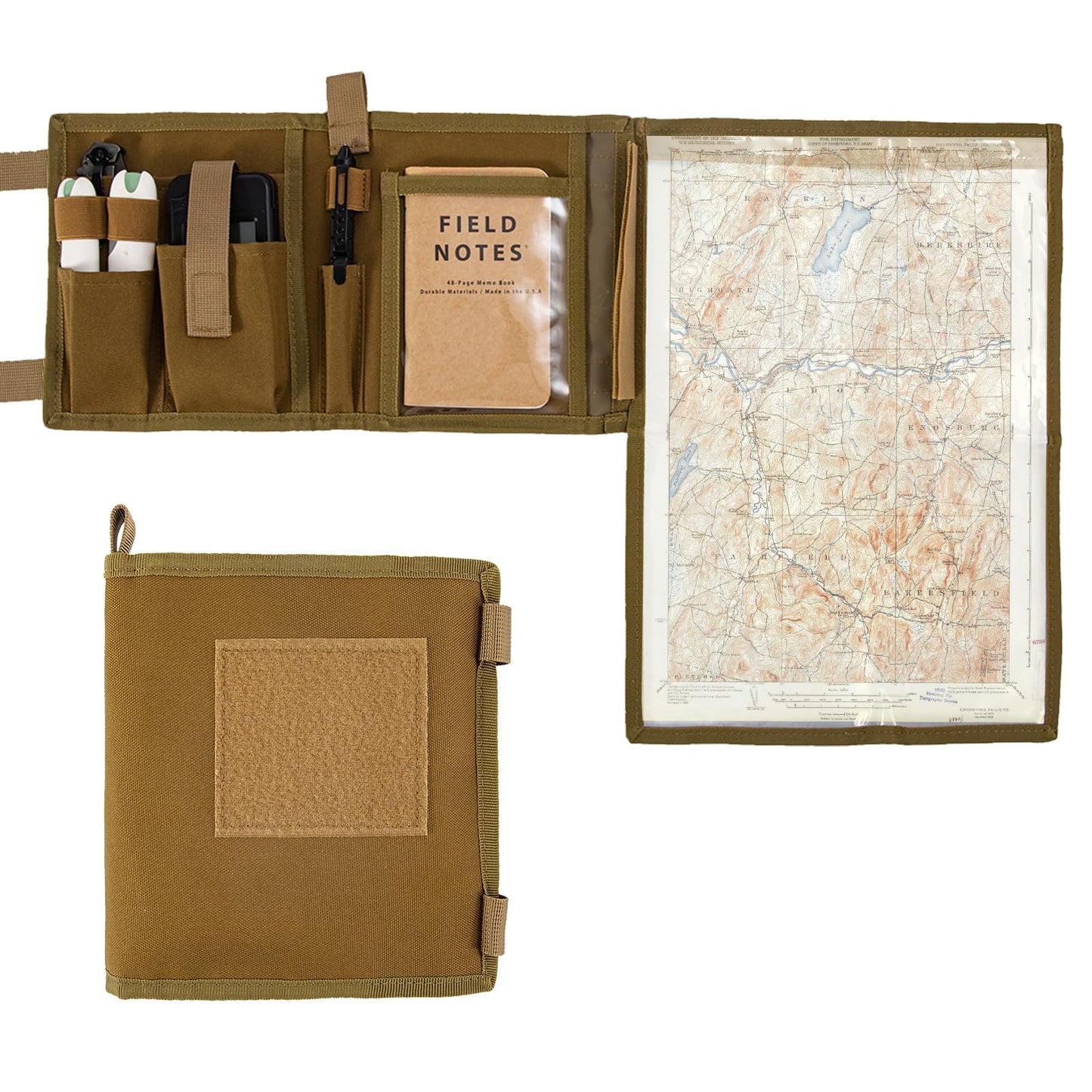 Map Case with Waterproof, Multifunctional Tactical Pouch with 13 x 10 Inch Clear Window for Reading Map While Outdoors or Hiking, 1000D Oxford + Waterproof TPU