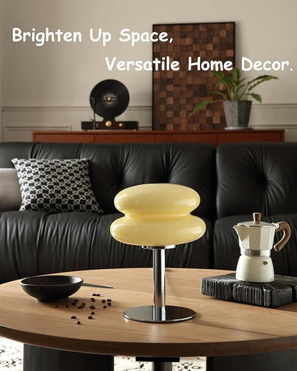 Mushroom Lamp for Bedroom,Mid Century Modern Lamp for Nightstand, Dimmable Retro Egg Tart Bedside Small Lamps,Unique Home Mushroom Decor Aesthetic Cute Table Lamps for Living Room(Cream)