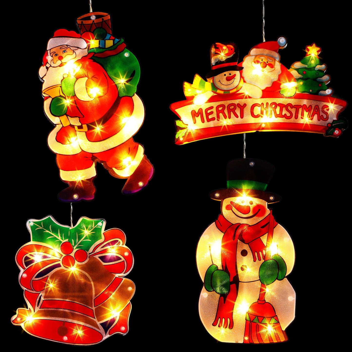 4 Pieces Christmas Window Decorations - Light up Christmas Decorations with Suction Cup for Holiday Outdoor Indoor Decor