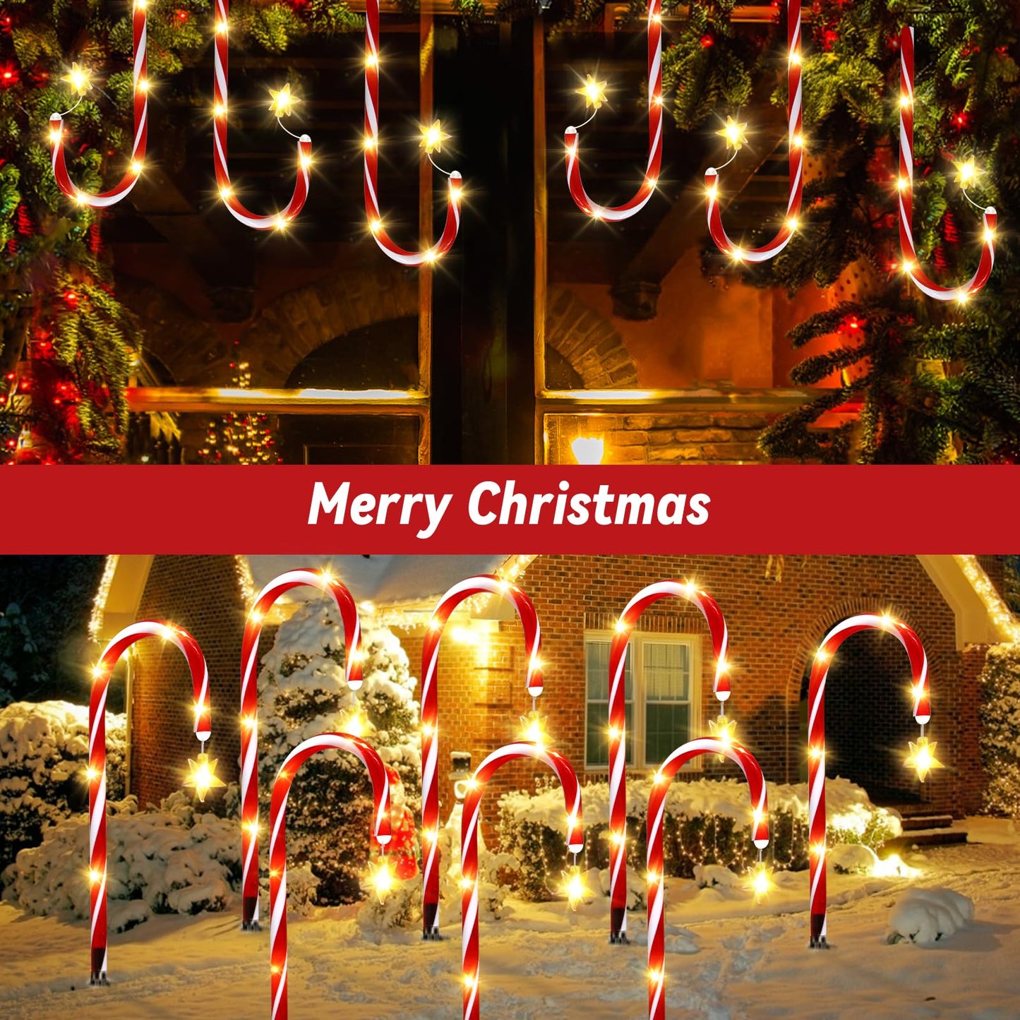 12 Pack Outdoor Christmas Decorations Solar Candy Cane Lights Solar Christmas Pathway Lights Outdoor Waterproof with Star & Bright LED 8 Modes Xmas Decorations for Outside Yard Garden