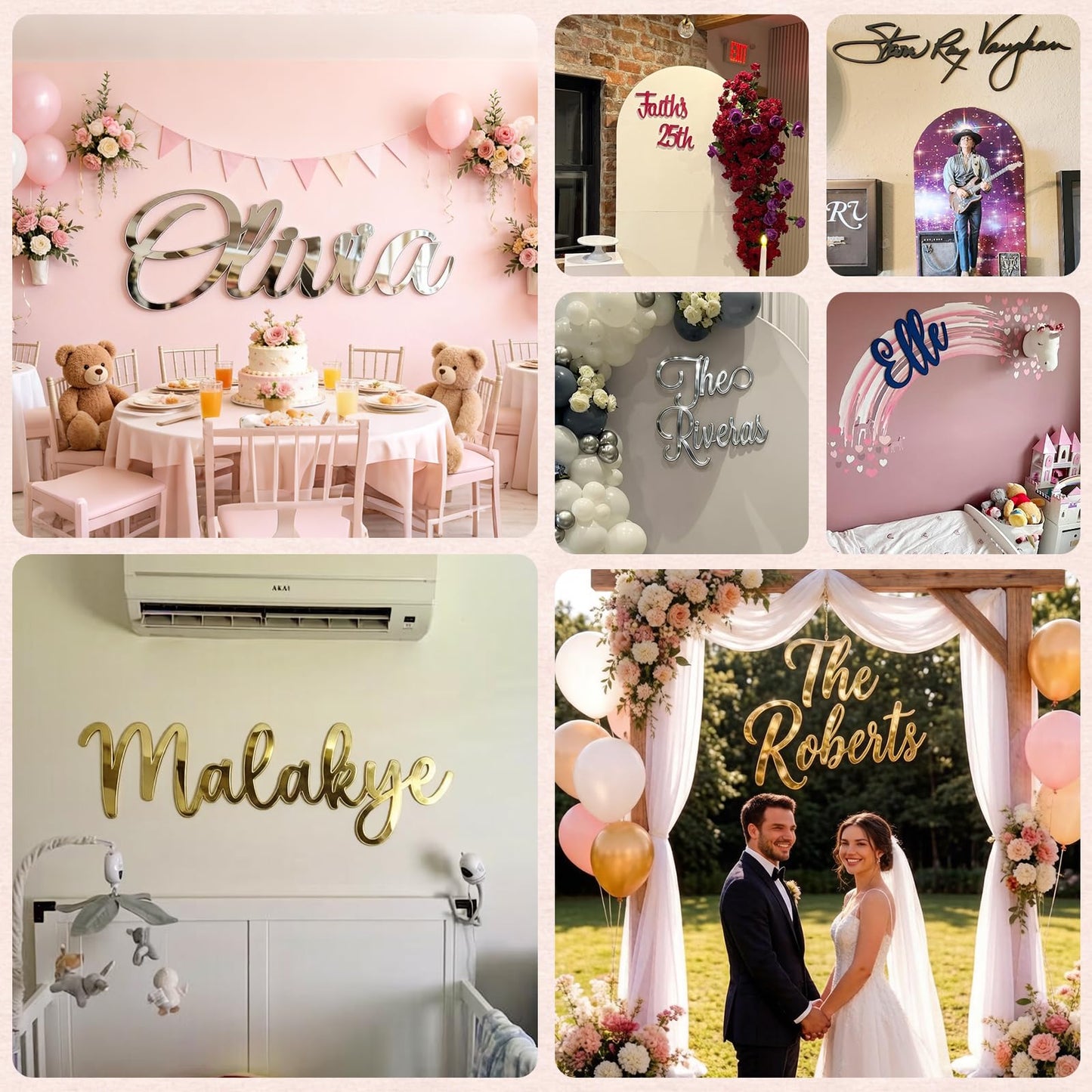 Custom Acrylic Name Sign for Nursery, Handmade 3D Laser Cut Personalized Name Mirror Sign for Wall, Home Bedroom Party Salon Birthday Gift Wedding Event