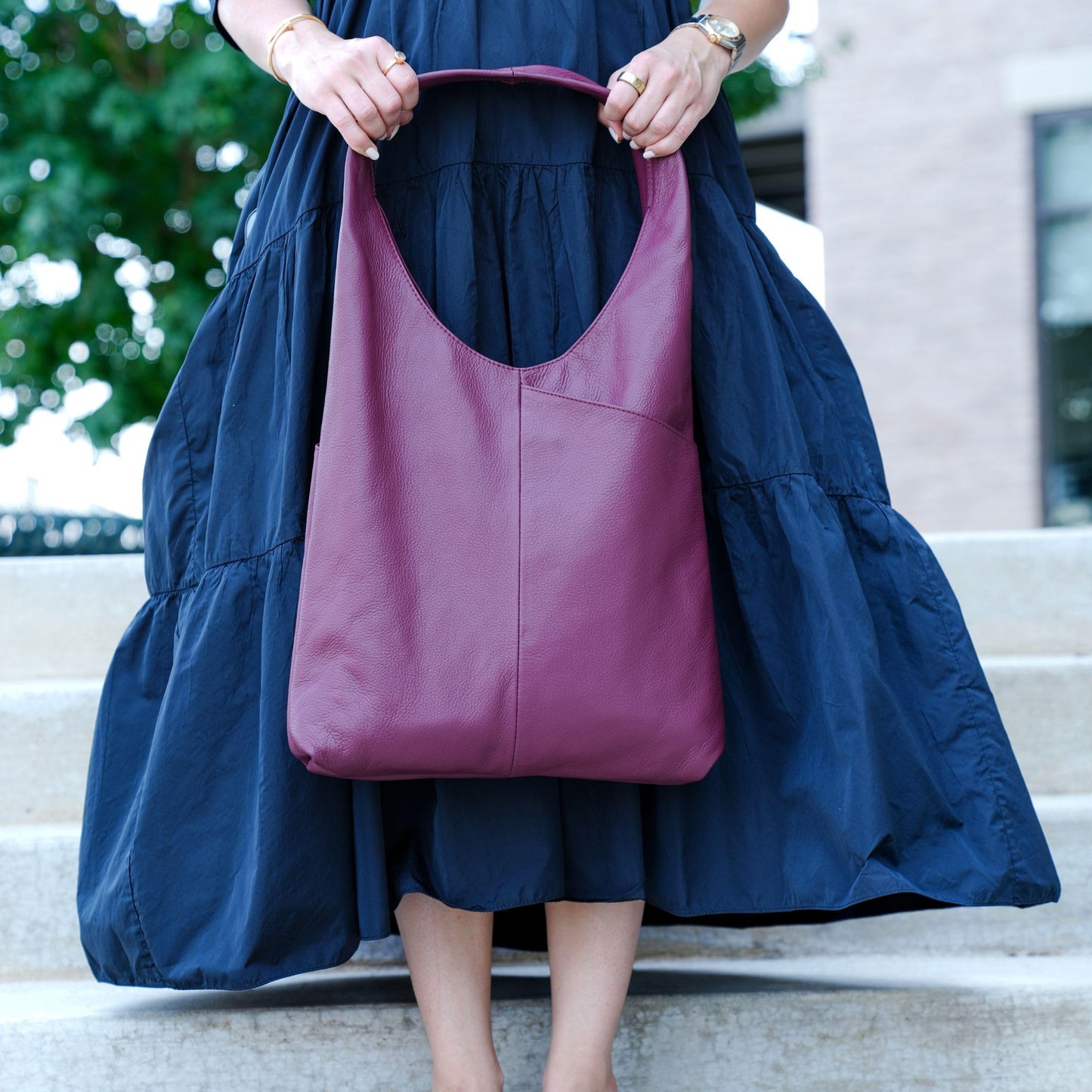 Leather Tote Bag for Women Ladies Purse Travel Shopping Bag Hobo Shoulder Multipurpose Handbag (Burgundy)