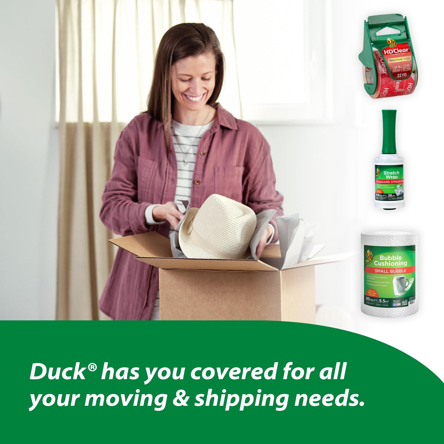 Duck HD Clear Packing Tape Refills - 6 Rolls of Heavy Duty Shipping and Moving Packing Tape - Clear Strong Packaging Tape for Boxes, Packing and Moving Supplies - 1.88 In. x 54.6 Yards (441962)