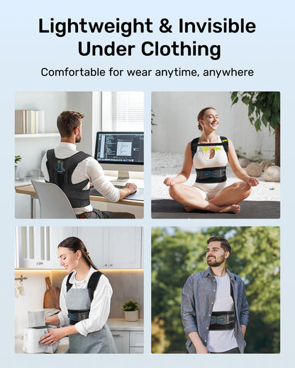 Rakiie Posture Corrector for Women and Men, Upgraded Back Brace with Enhanced Support, Shoulder Straightener with Cushioned Shoulder Pads & Underarm Pain Relief Strap, Size M (Upper Waist: 35.4"-41.3")