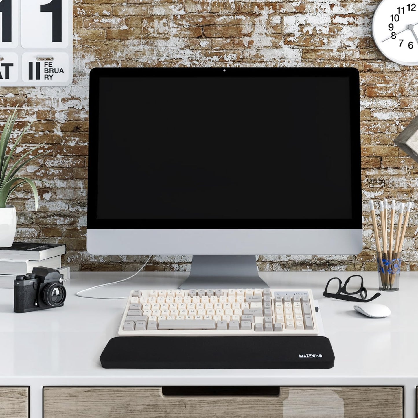 MAXECHO Acrylic Tilted Keyboard Riser Stand and Holder with Wrist Arm Rest Support Pad for Computer Desk Desktop, 16.9" Wide