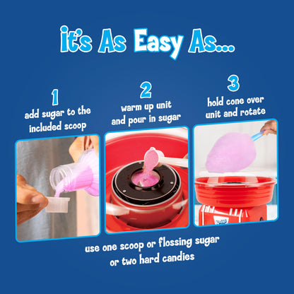 Nostalgia Vintage Hard and Sugar Free Candy Countertop Cotton Candy Maker, Includes 2 Reusable Cones And Sugar Scoop – Pink