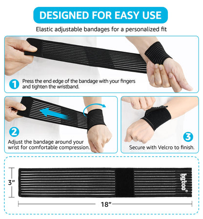 HGBOO Compression Wrist Bands (2 PCS), High-Elastic Straps Wrist Wraps Wrist Brace for Sports Weightlifting Tennis Basketball Tendonitis Carpal Tunnel Arthritis - Breathable Fabric (Black)