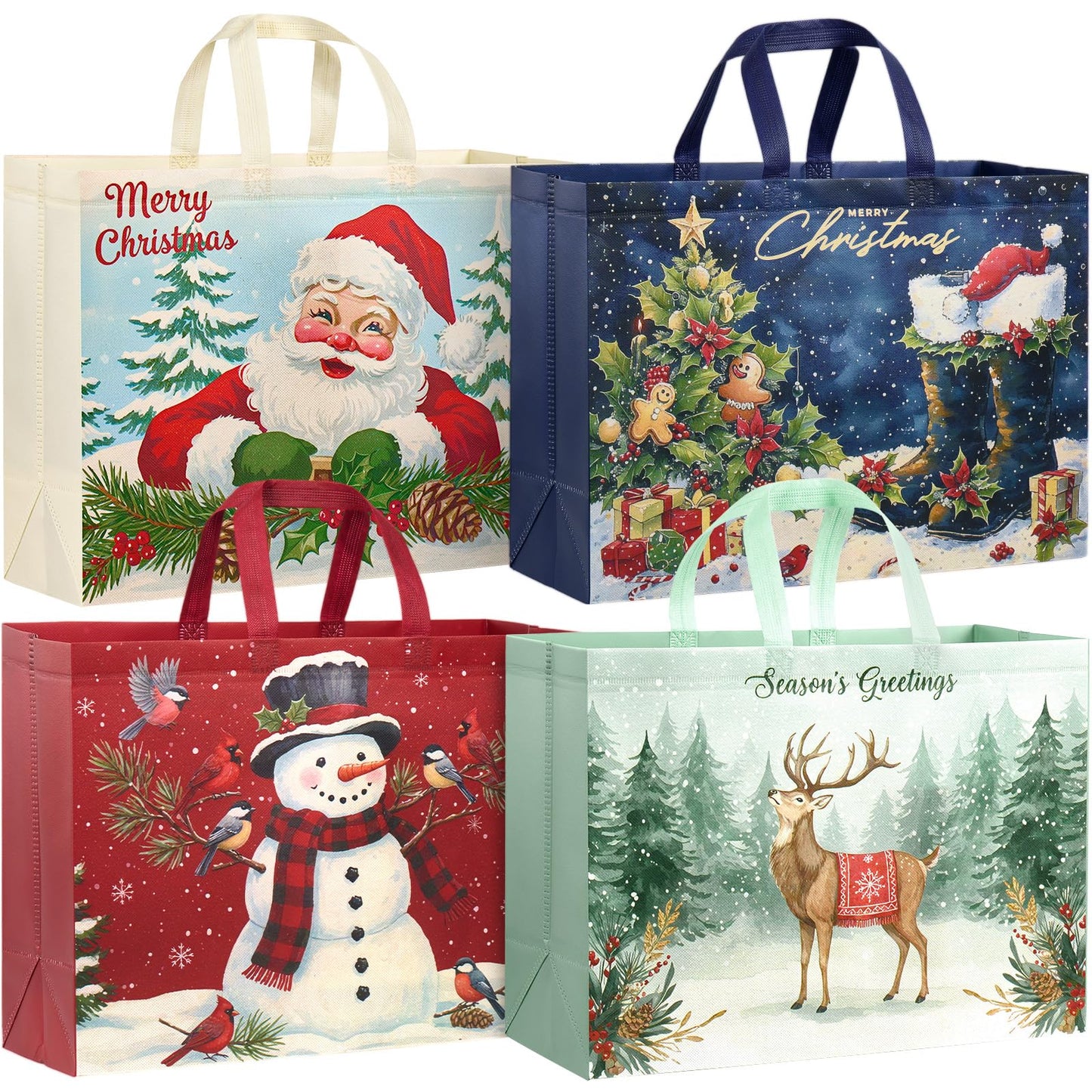 YANGTE 12 Pack Extra Large Christmas Gift Bags with Handles, Reusable Non-Woven Christmas Bags for Presents Wrapping Holiday Xmas Party Favors Supplies(16.7" x 12.6" x 6.7")