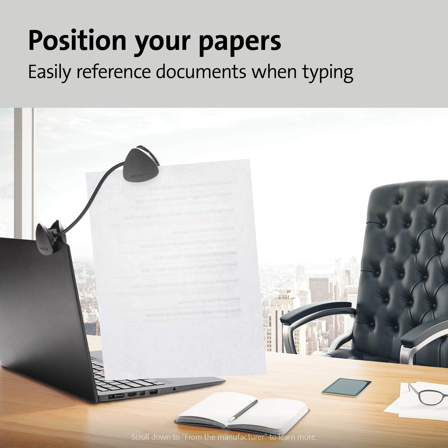 Kensington Document Holder for Typing for Laptops and Monitors, Flex Clip Copyholder, Typing Stand Document Holder, Office Paper Clip Holder, Compact Paper Holder Stand, Black 9-3/4" Wide K62081BF
