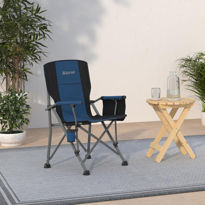 XGEAR Portable Camping Chair for Adutls - Heavy Duty Outdoor Camp Chairs - Folding Lawn Chair with Padded Hard Armrest Cup Holder Storage Pocket - Collapsible for Outdoor Fishing Garden