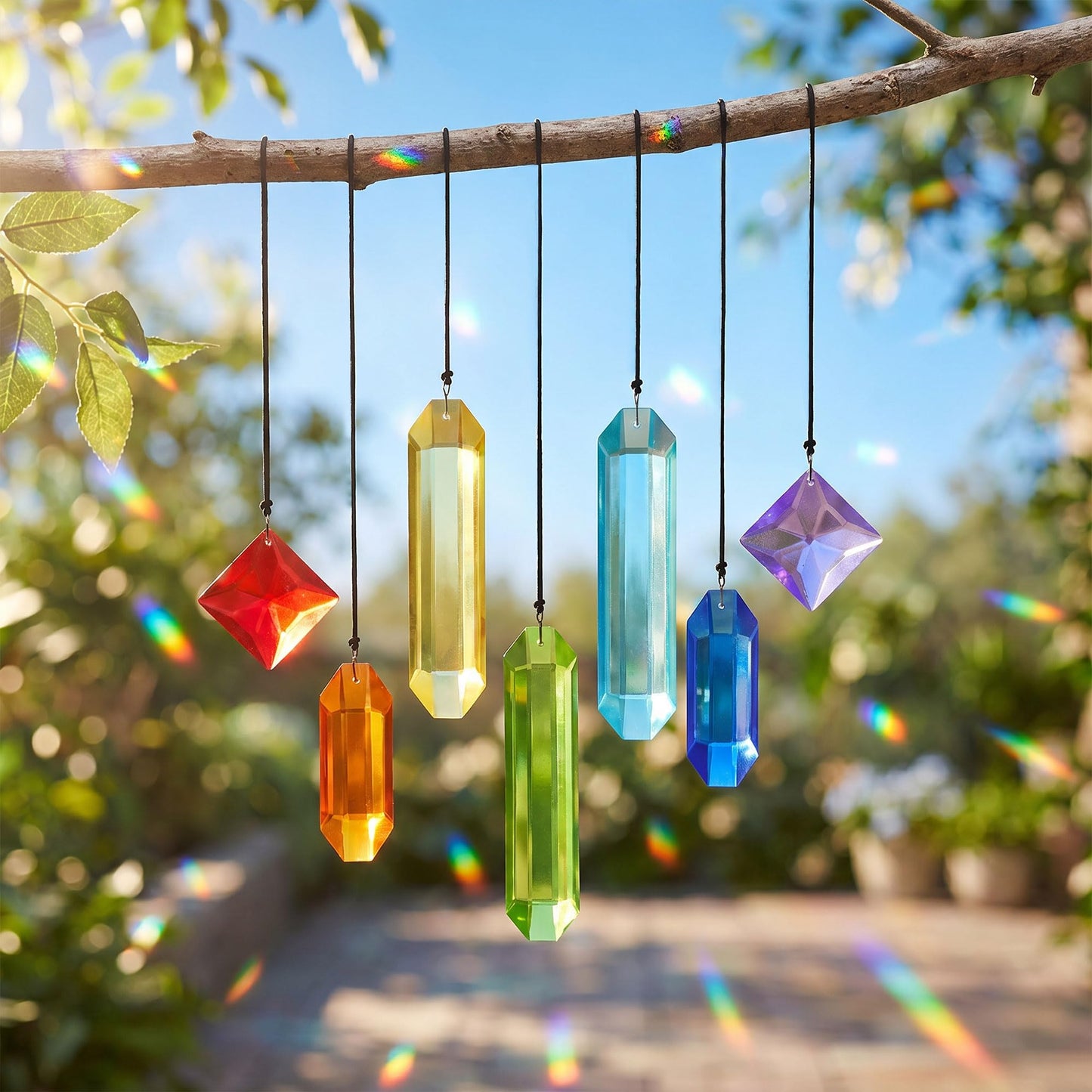 HDCRYSTALGIFTS 7Pieces Rainbow Prisms Crystals Suncatcher for Window Hanging Chakra Sun Catcher with Crystals Home Indoor Outdoor Garden Christmas Day Party Wedding Decoration Gift