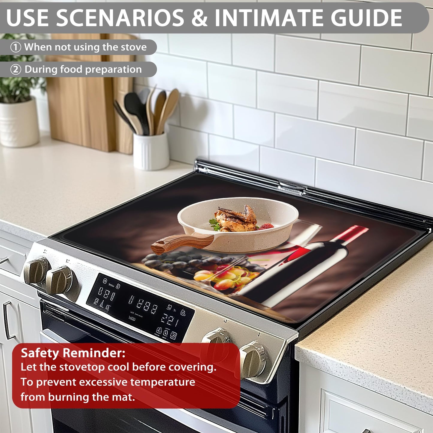 Christmas Stove Top Cover for Electric Stove,Red Wine Vintage Extra Thick Rubber Stovetop Protector Mat, Heat Resistant Glass Cooktop Oven Cover 28.5'' x 20.5''