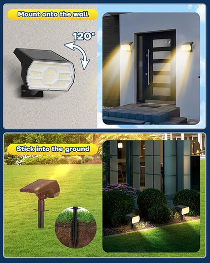 Kaxiida Solar Lights Outdoor Waterproof IP68, 3 Lighting Models Solar Powered Spot Lights Outdoor, 56LED Solar Light Dusk to Dawn for Yard Patio Garden Pathway Landscape Lighting (Warm White, 8 Pack)