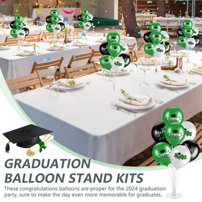 Relaxgiant 4 Set Graduation Party Balloon Stand Kits for Table Centerpieces Balloon Tables Holders with Congrats 2026 Graduation Party Decorations for School College Photo Props(Green)