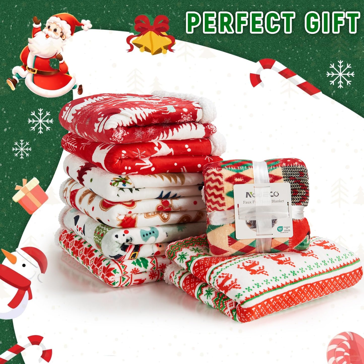 NORD ECO Christmas Throw Blanket, Christmas Decorations Gifts for Women, Sherpa Flannel Fleece Winter Holiday Blanket, Fluffy Cozy Soft Christams Throws for Couch Sofa Bed, Gingerbread, 50" X 60"