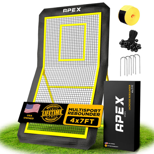 Apex Sports Professional Lacrosse Rebounder Volleyball Rebounder (4x7 Feet) - Adjustable 5 Angles, Soccer and Baseball Rebounder Practice Net with Precision Target Strip, Sturdy Frame