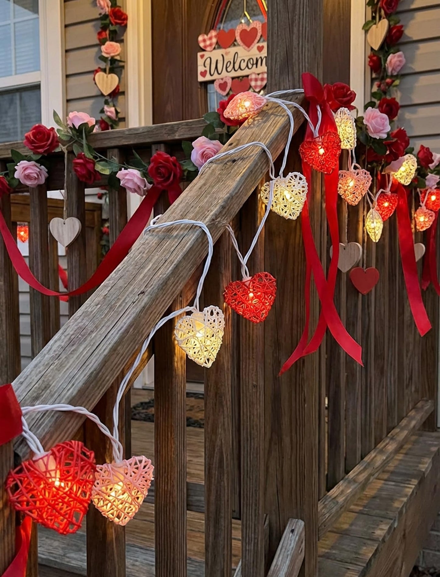 Red Pink and White Heart Shape String Lights, 8.5Ft Valentine's Day Decorations Lights with 10 LED Heart Light Bulbs, Hanging Window Fairy Lights for Indooe Outdoor Wedding Anniversary Valentine Decor