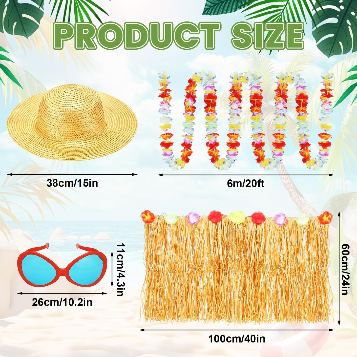 12Pcs Summer Christmas Tree Decorations Include Tassel Grass Skirt Oversized Sunglasses Beach Hat Flower Banner and Summer Tree Hanging Ornaments for Christmas in July Hawaiian Beach Party Supplies