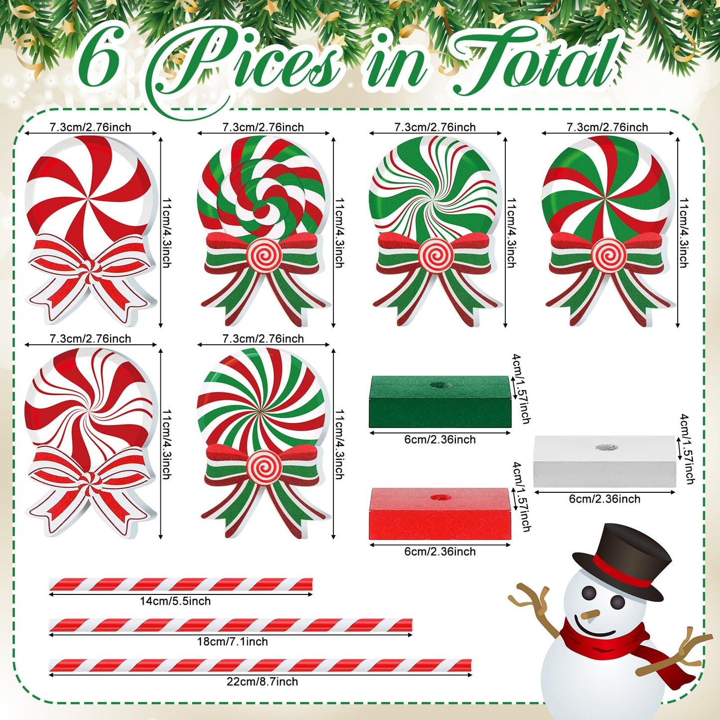 6 Pieces Christmas Candy Wooden Tabletop Decor Candy Cane Tall Standing Wood Block Xmas Cane Table Centerpiece Sign for Christmas Tiered Tray Home Desk Office Party Decoration(Wood,Red, Green, White)