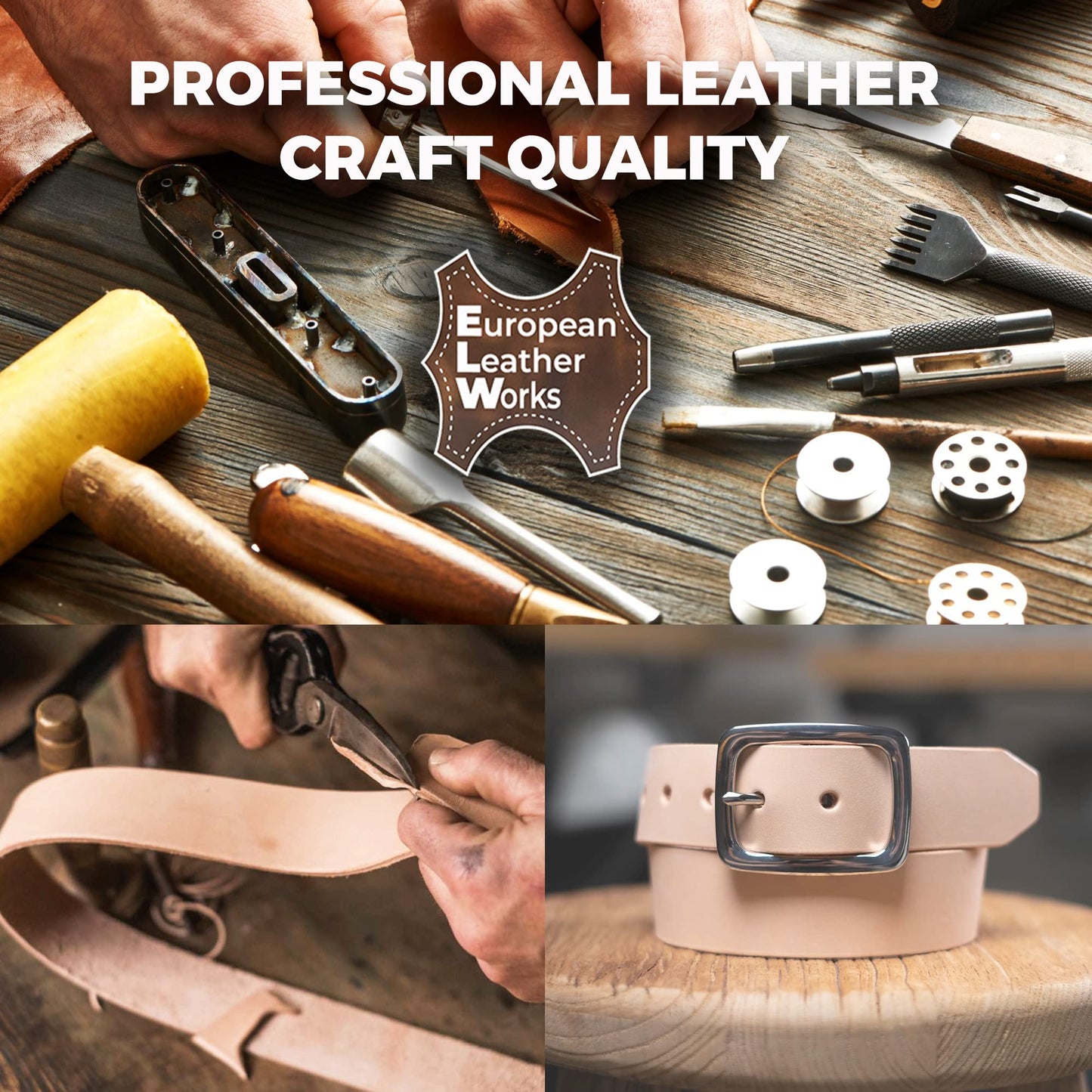 ELW 9-10 oz. (3.6-4 mm) Size: 3”x55” Vegetable Tanned Cowhide Full Grain Import Tooling Leather Belt Blanks, Straps/Strip for DIY & Craft, Harness, Holsters