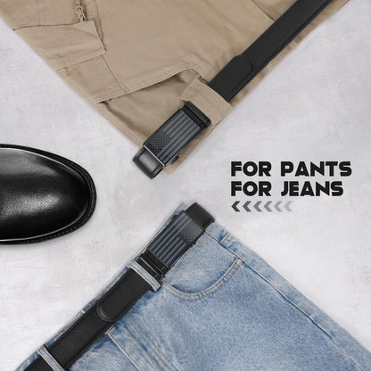 SANSTHS Mens Leather Belts Ratchet Black Dress Belt for Men with Automatic Slide Buckle Everyday Jeans Gift Belt for Him