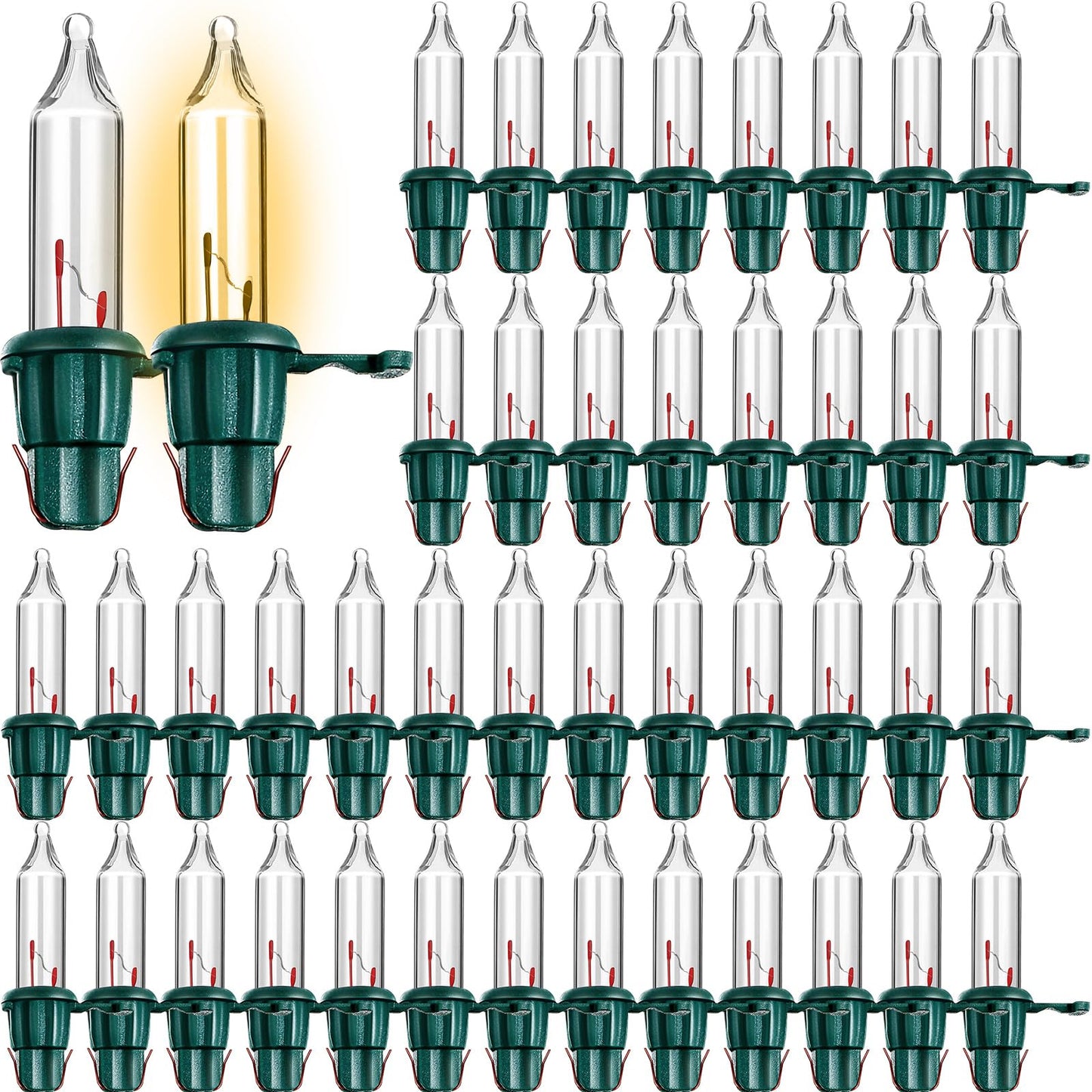 Mudder 60 Count Christmas Replacement Mini Light Bulbs with Base Christmas Tree Incandescent Wire String Lights Replacement Bulbs for Xmas Indoor Outdoor Decoration(Warm White,12Vx0.08A)