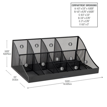 Mind Reader Cup and Condiment Station, Countertop Organizer, Coffee Bar, Kitchen, Stirrers, 17.875"L x 9.5"W x 6.625"H, Black