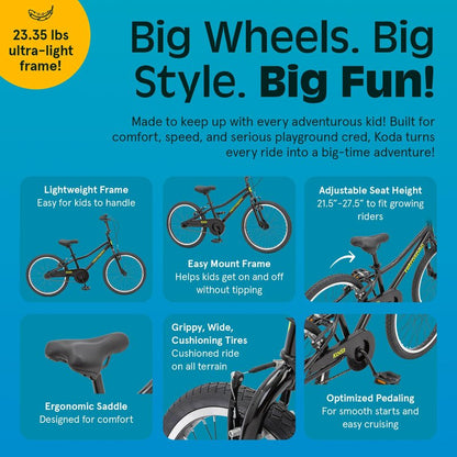 Retrospec Koda Plus Kids Bike for Boys & Girls Ages 6-8 Years - 20" Children's Bicycle, Adjustable Seat & Handlebars, Removable Training Wheels, Front Hand Brakes, Rear Coaster Brake & Safety Bell