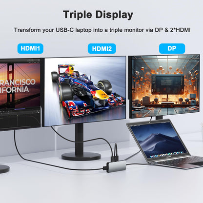 Laptop Docking Station Dual Monitor for Dell/HP/Lenovo/Mac, HDMI Splitter for Dual Monitors Extended Display, Dual Monitor Adapter 4K@60hz, USB C Docking Station for Laptop with HDMI/USB/PD/SD/TF