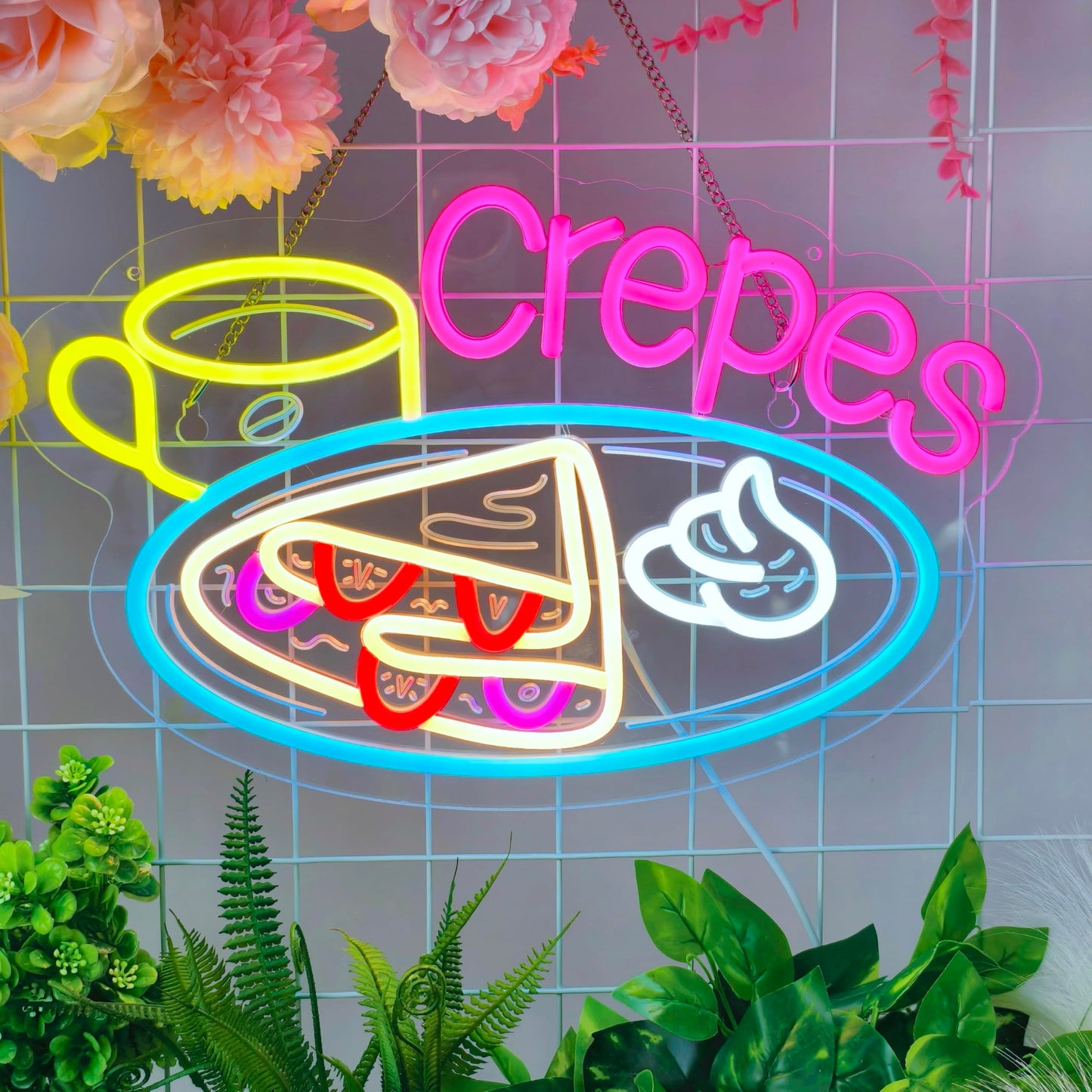JOMOBUTY Crepes Neon Sign, Neon Lights Hanging Wall Art Decoration for Business Restaurant Shop Store House Bar Cafe Party Home Decor, USB Powered Ultra Bright Dimmable,16.14×10.63inches