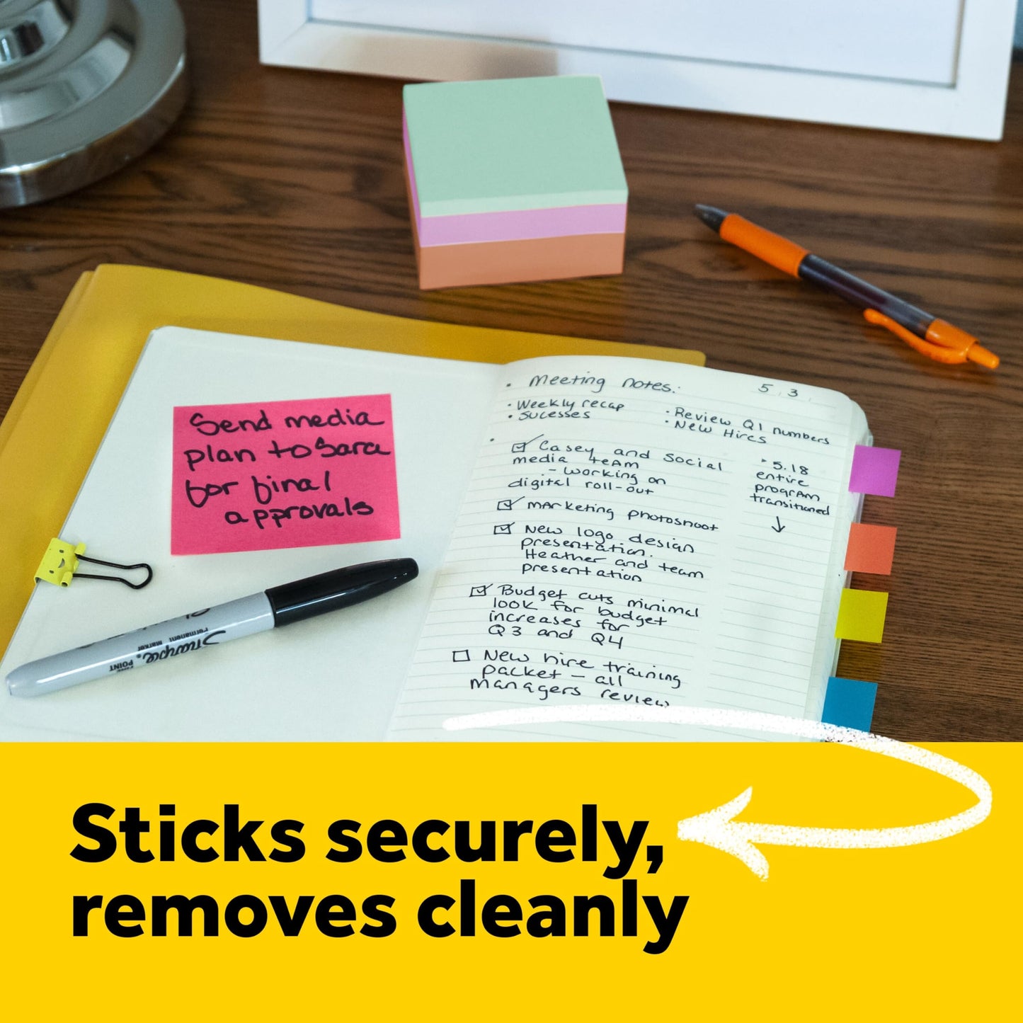 Post-it Notes, 1 Cube Note Sticky Notes Pad, 3 x 3 in., School Supplies and Oﬃce Supplies, Sunburst Collection