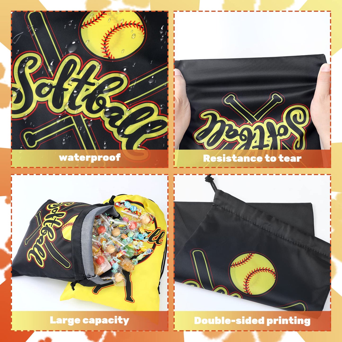 Kingdder 12 Pcs Softball Drawstring Party Favor Bags Softball Treat Bags Baseball Gift Bag for Baseball Party(Yellow)