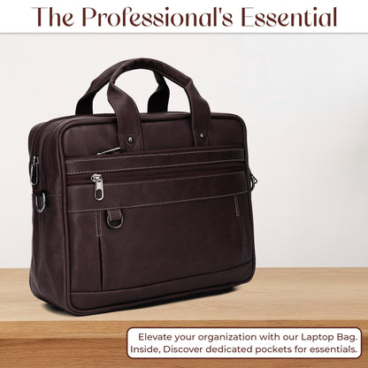 Brown Vegan Leather Laptop Messenger Bag for Men 14.6 Inch – Professional Business Briefcase, Waterproof Office Shoulder Bag with Adjustable Strap, Multi-Pocket Work Satchel for Travel & Daily Use