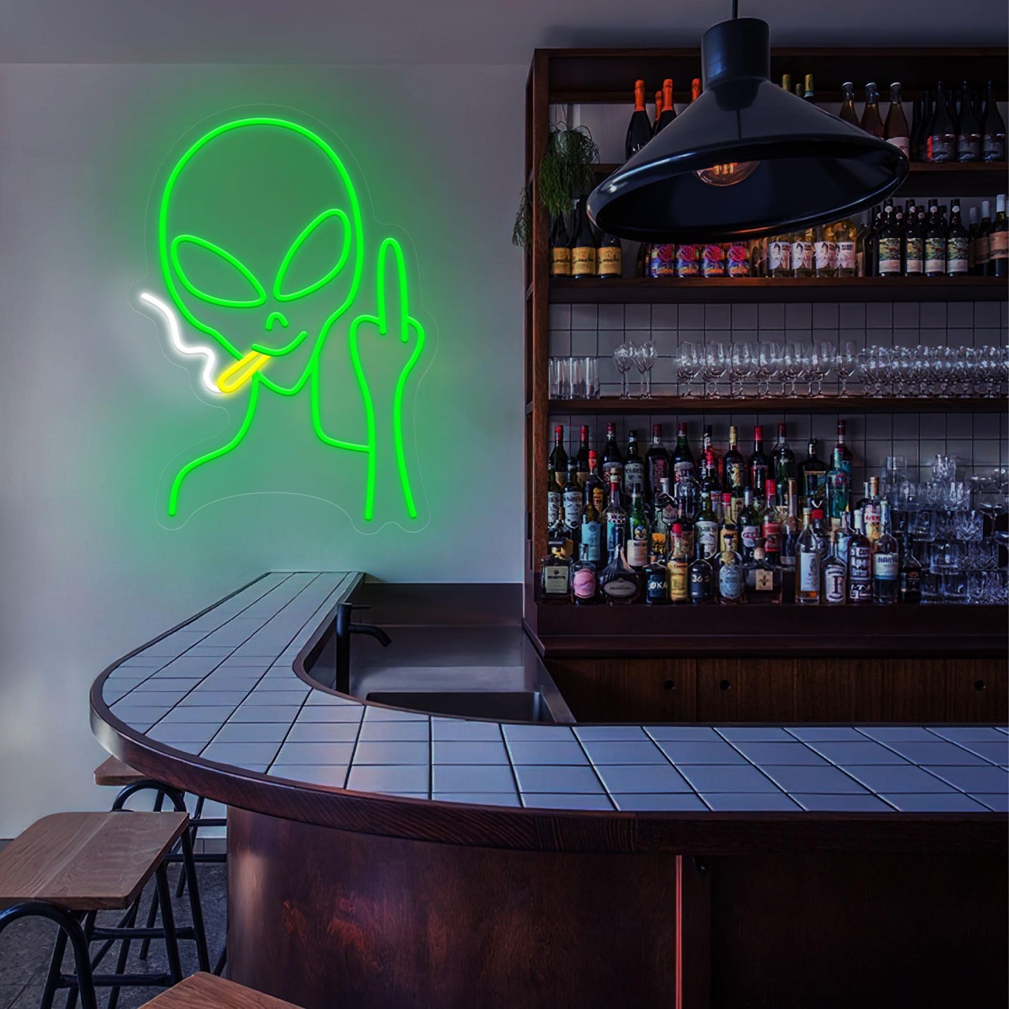 Green Alien Neon Signs, Dimmable LED Neon Signs for Wall Decor Bedroom Man Cave Game Room Home Bar Party Decor, LED Alien Neon Light for Kids Birthday Gift (Green Alien)
