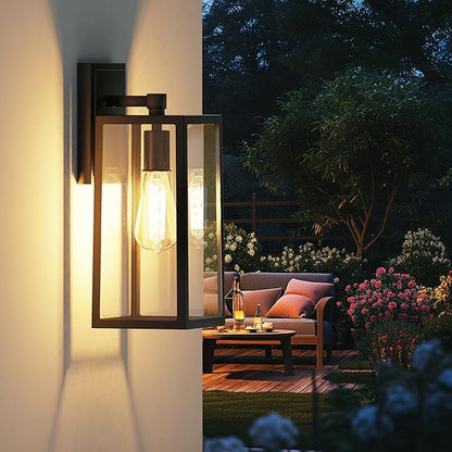 PARTPHONER Outdoor Light Fixtures Wall Mount, Porch Light, Waterproof Exterior Light Fixture, Anti-Rust Wall Sconce with Clear Glass and Black Aluminum for Garage, Doorway-2 Pack