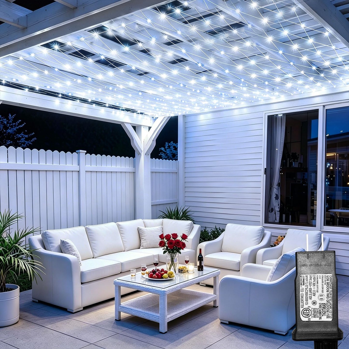 Lovelite 10ft x 10ft Net Lights, 280LED Gazebo Lights Outdoor 8 Modes Timer, Waterproof Connectable Christmas Light Clear Wire Large Size for Bushes Patio Pergolas Garden Holiday Party - Cool White