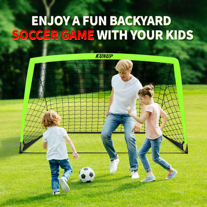2 Set Kids Soccer Goals for Backyard with Training Equipment, 5×3 Portable Foldable Practice Nets with Ball, Dice & Mat, Cones, Air Pump and Carry Bag for Toddler Youth Outdoor Sports Game