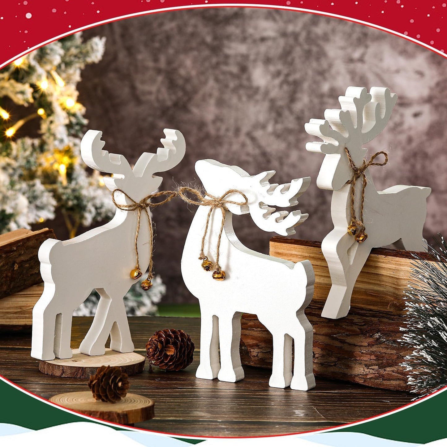Lonfliness 3Pcs Reindeer Christmas Decorations Indoor Christmas Table Wood Sign Centerpiece Rustic Tabletop Decor Xmas Table Decor Gifts for Winter Holiday Home Kitchen Mantel Office Display