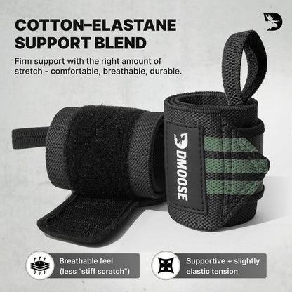 DMoose Fitness Wrist Wraps (IPL Approved) Avoid Injury & Maximize Grip with Thumb Loop, 18" or 12" Gym Wrist Wraps Pair, Wrist Wraps for Weightlifting Men, Wrist Brace for Working Out & Wrist Support