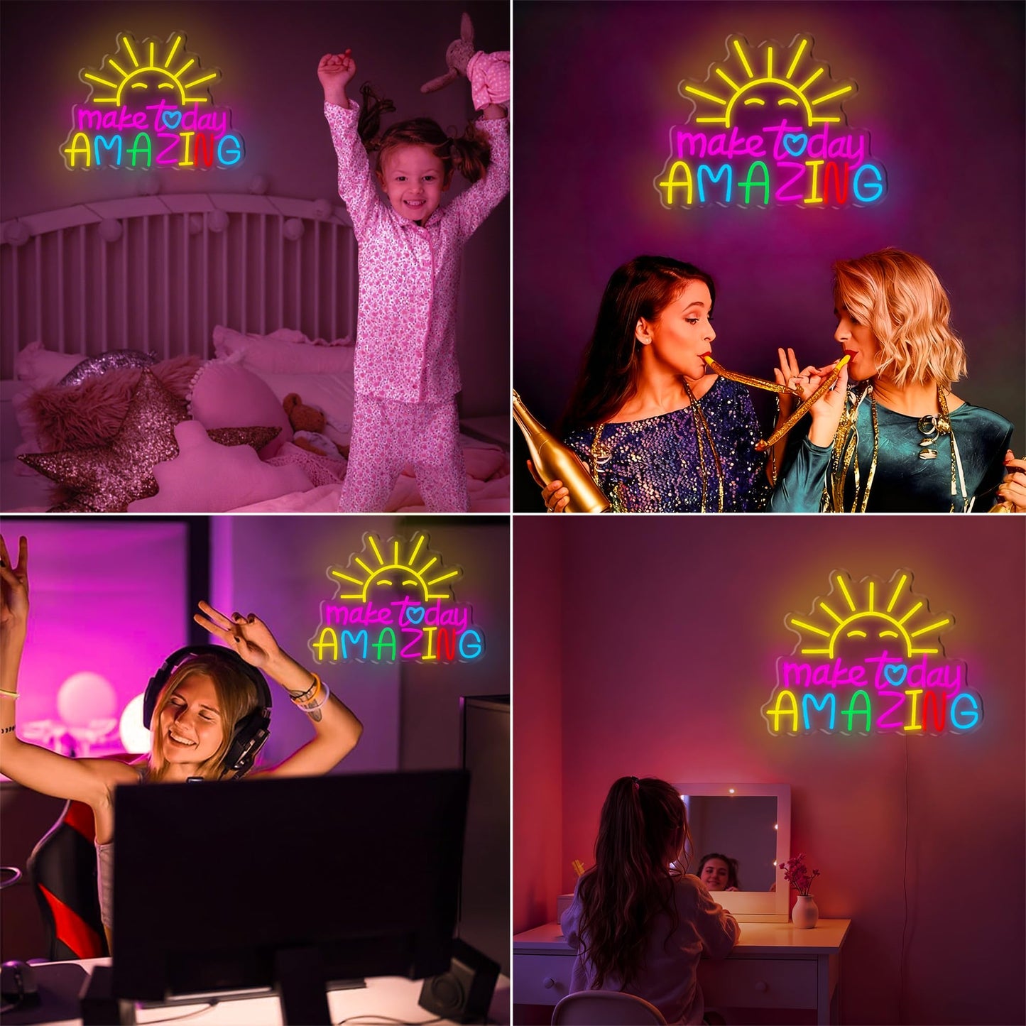 Make Today Amazing Neon Sign, Cool Sunrise Dimmable Neon Light Up Inspirational Slogan Boho Hanging Wall Art Decor LED Sign for Dormitory Room Cafe Club Wedding Gym Party Birthday Christmas Gift