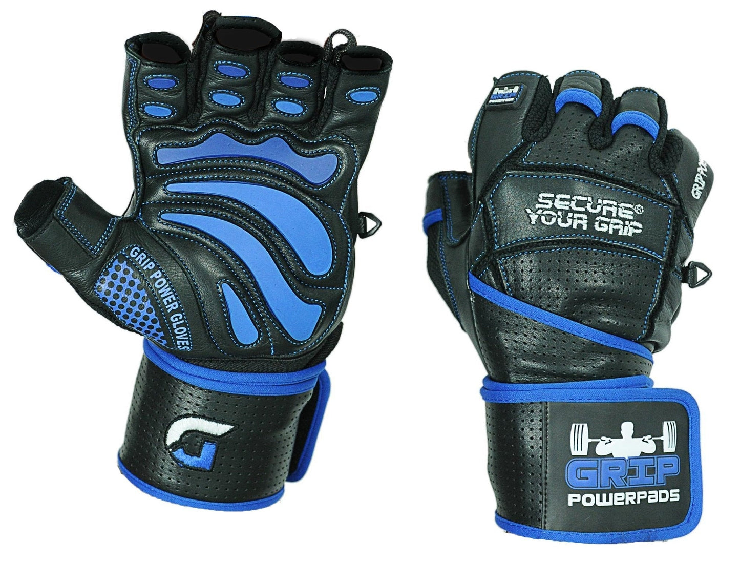 Grip Power Pads® Elite Leather Gym Gloves with Built-in 2” Wide Wrist Wraps - Leather Glove Design for Weight Lifting, Power Lifting, Bodybuilding & Strength Training Workout Exercises (Medium)