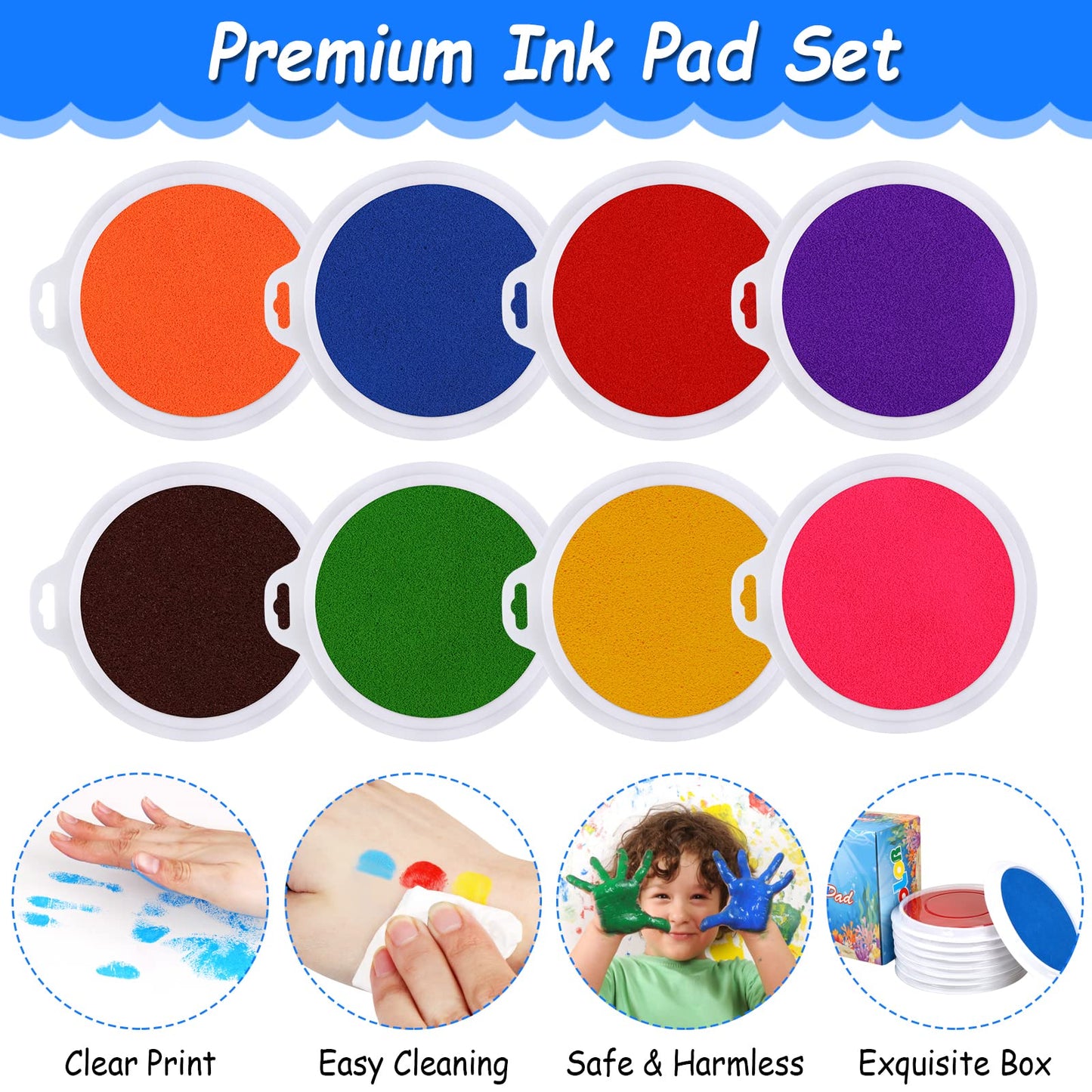 Cmysteries 8 Pack 7.1" Large Ink Pad for Rubber Stamp Partner DIY Color, Rainbow Finger Stamp Pad for Rubber Stamp Crafting Paper Wood Fabric Scrapbook