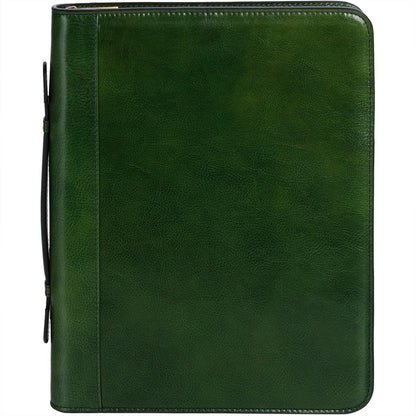 Time Resistance Leather Portfolio – Document Bag with Carry Handle – Tablet Size Case Made in Italy (Green)