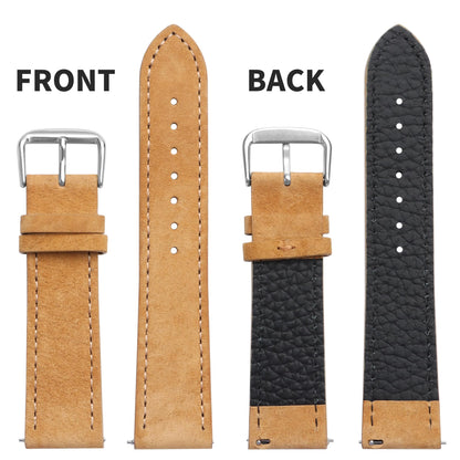 JUNGHELE Suede Leather watch bands for men and women, Quick Release leather watch strap with Silver Buckle watch leather strap,Yellow-brown 22mm watch band WBG0206