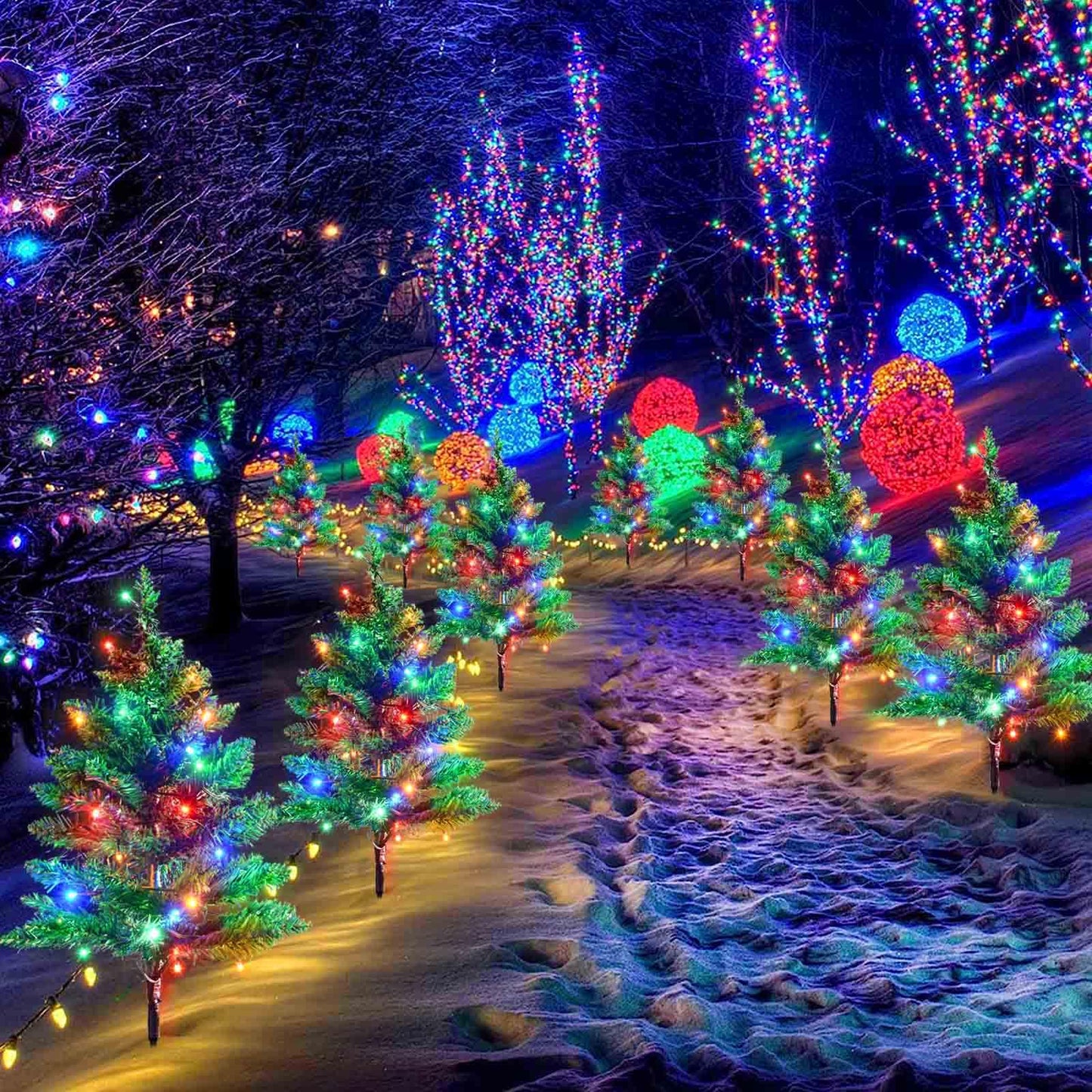 Windpnn Upgraded 6-Pack 120 LED Solar Christmas Garden Stake Lights, Outdoor Waterproof Solar Xmas Tree Yard Stake Christmas Pathway Lights for Christmas Decorations Garden Yard Lawn Pathway (8 Modes)