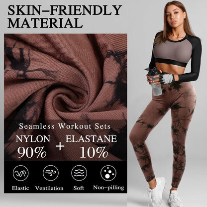 Mumucove 4 Pcs Womens Workout Leggings Tie Dye High Waisted Yoga Pants Seamless Scrunch Butt Lifting Compression Tights (Brown, Gray, Black, White,Large)