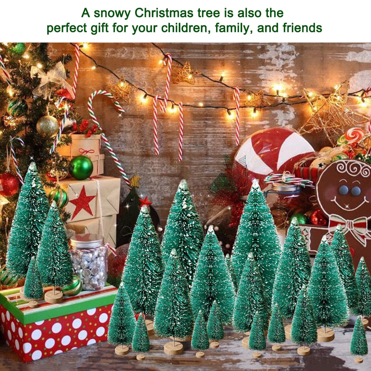 30Pcs Mini Christmas Trees - Artificial Christmas Tree Bottle Brush Trees,Sisal Snow Trees with Wooden Base for Christmas Decor Party Home Table Craft Decorations(Green)